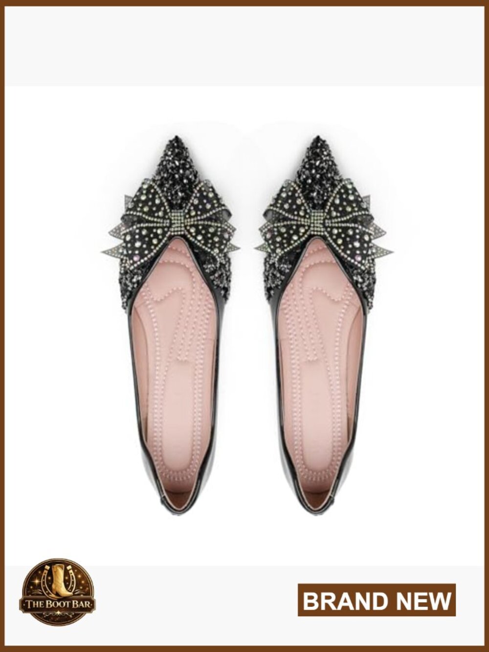 Women's Rhinestone Pointed Toe Ballet Flat Shoes Sparkly Comfort Wedding Flats - Picture 4 of 7
